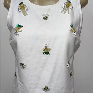 Banana Republic white cotton sleeveless rhinestone top size m